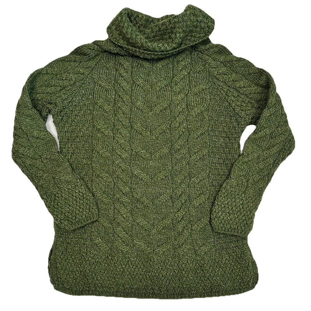 Shannon Woolen Mills Sweater Women Medium Green Aran Knit Cardigan Merino Wool